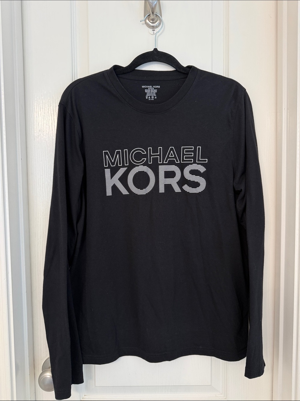 Michael Kors Black Long-Sleeve Logo Tee with White Text
